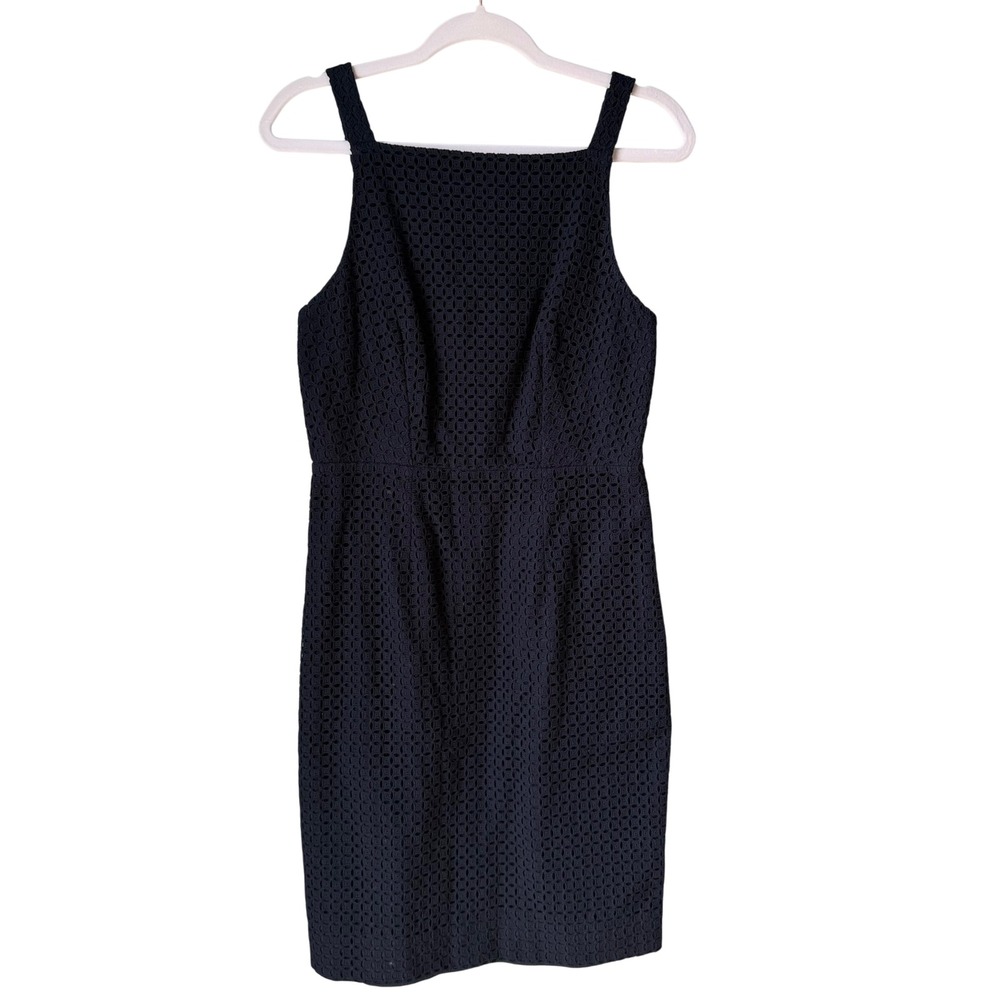 J. Crew Navy Blue Eyelet Apron Dress Sleeveless A-Line Preppy Old Money Size 6